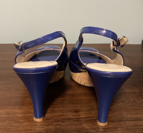 Nine West blue Patent leather 7.5 sling back cork heels - Picture 3 of 5