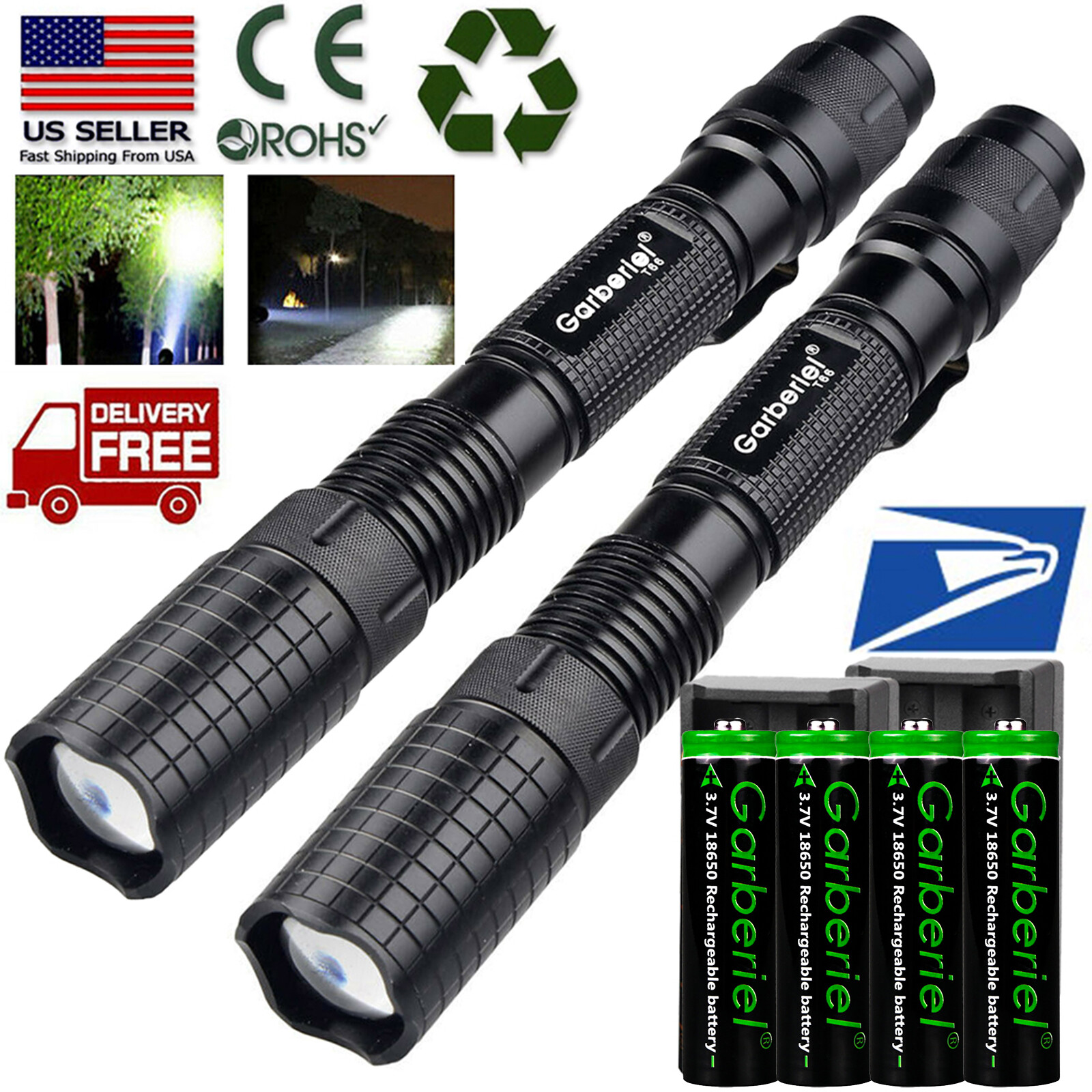 Tactical 10000LM Zoomable Torch Lamp USB Rechargeable Flashlight T6 Aluminum WT