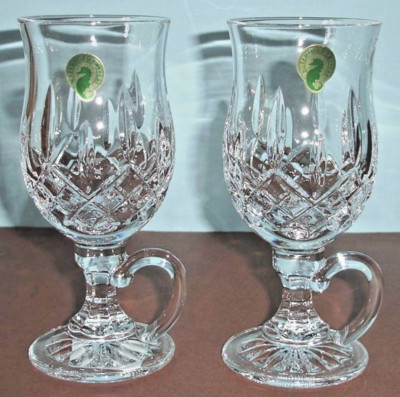 Waterford Crystal Lismore Irish Coffee Footed Mug Glasses Pair 8oz. #108068 New