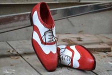 Handmade Bespoke Men's Red White Color Pure Calf Leather Wing Tip Brogue Shoes
