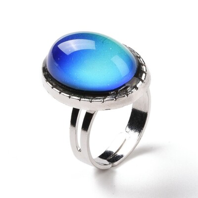 Oval Mood Ring Temperature Change Color Emotion Feeling Silver  R45