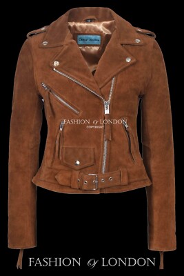 BRANDO Lederjacke Damen hellbraun Wildleder Leder BIKER STYLE WEICHES ECHTLEDER MBF