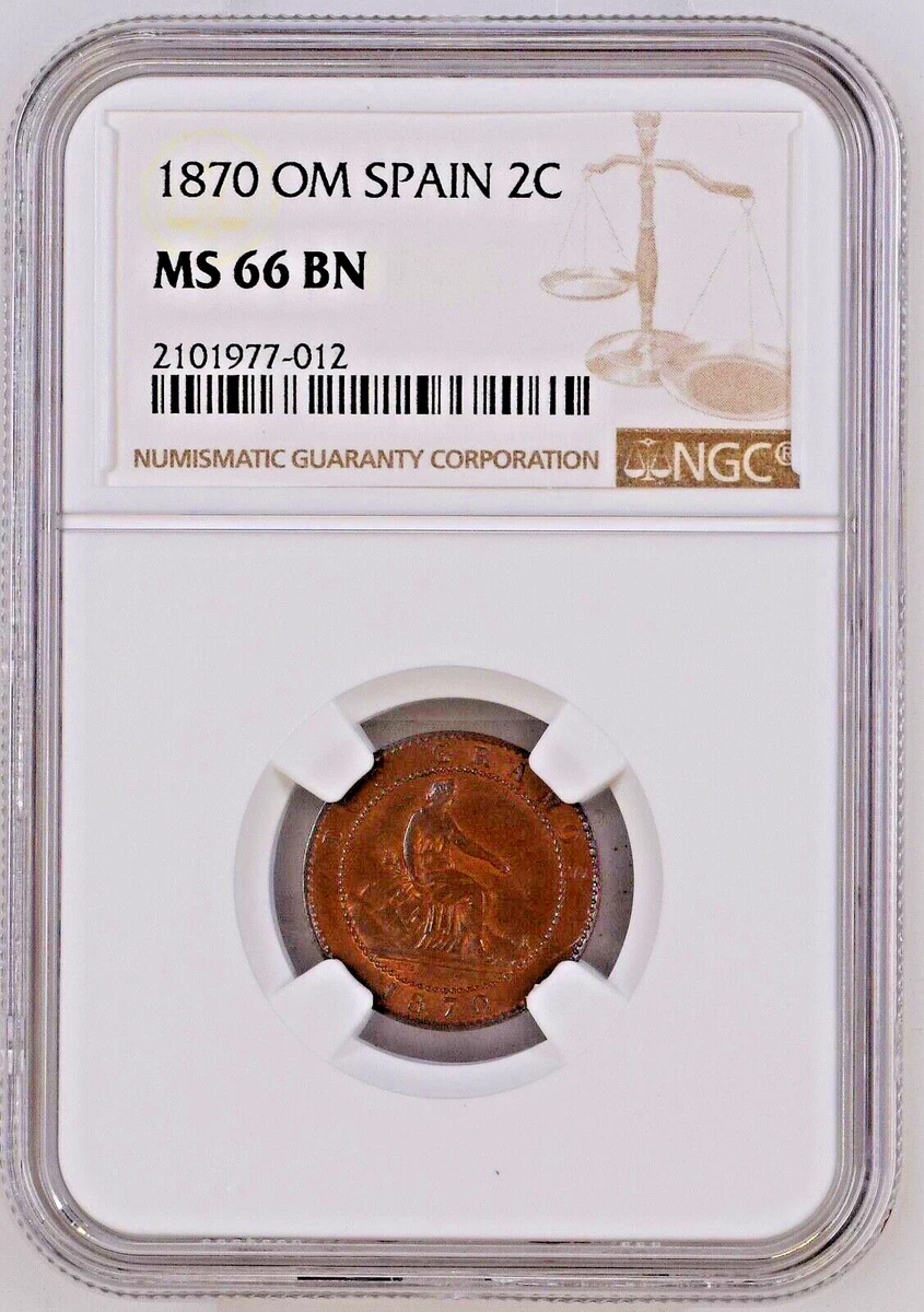 NGC-AU58BN スペイン 1870 OM 1センティモ 銅貨 NGC-AU58BN スペイン 1870 OM 1センティモ 銅貨 【公式通販】