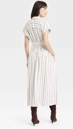 Universal Thread Hemdblusenkleid mit Gürtel Kurzarm Midi gestreift Gr. M Medium NEU - Bild 3 von 5