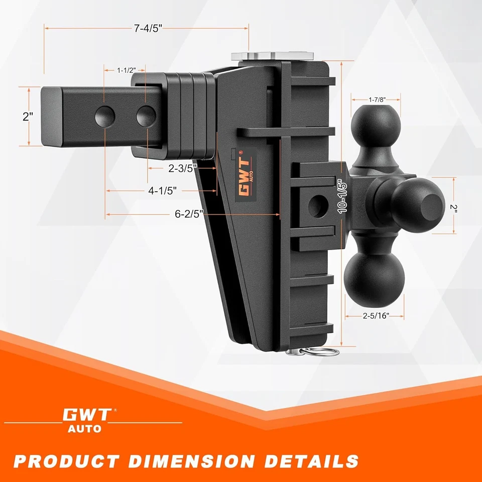 Enganche de remolque ajustable receptor de 2" enganche de caída de 6" Tri-Ball 17000 lb remolque de camión Foto 3 de 4