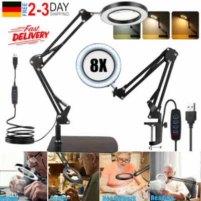 8x Dioptrien LED Lupenleuchte Dimmbar Klemmleuchte Kosmetik Lupe USB Tischlampe - Bild 1 von 4
