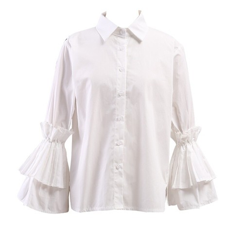 Women Pleated Shirt Blouse Long Flared 