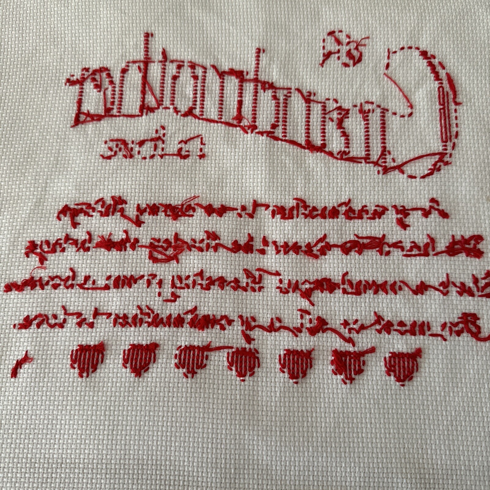 Cross Stitch Sampler Red Unframed Completed Grandmother Is Love Birthday Gift