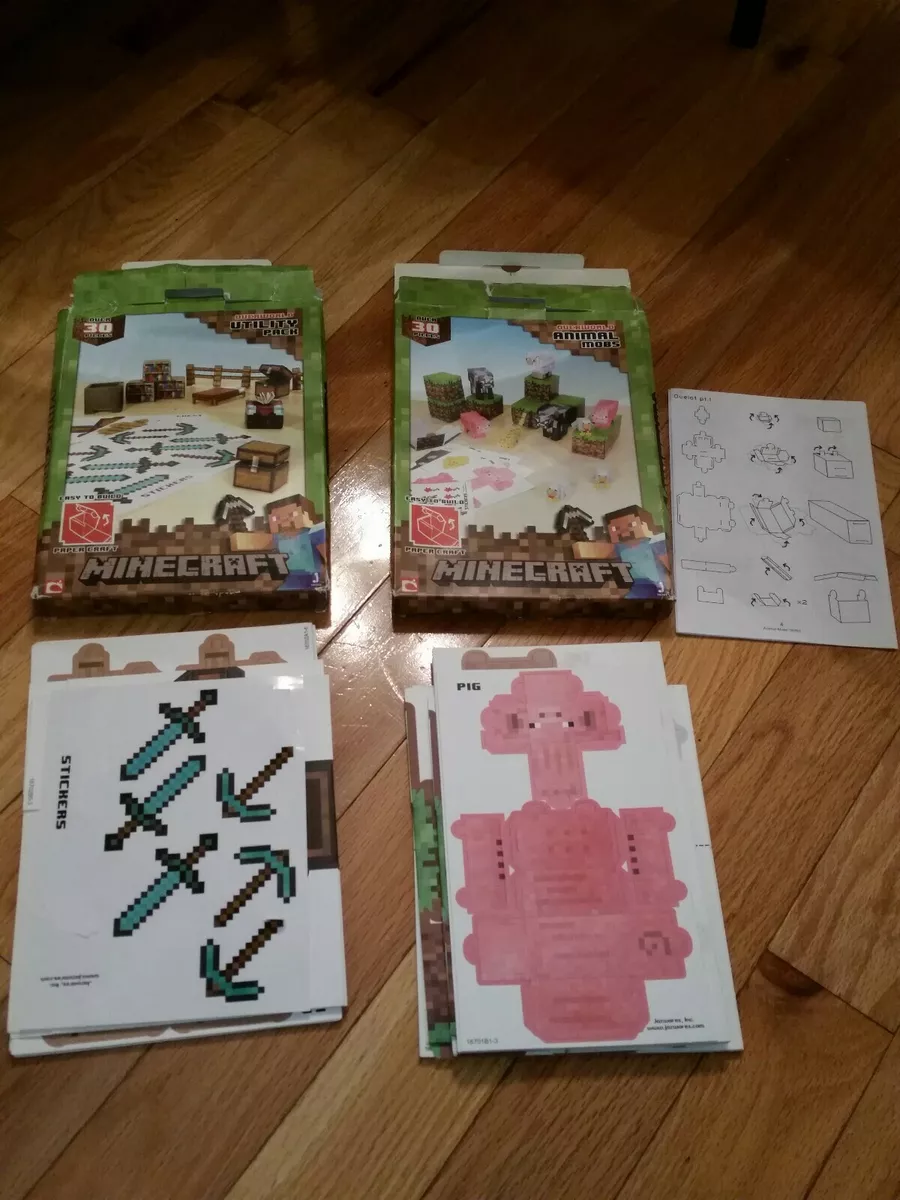 Lot of 2 Minecraft Papercraft Animal Mobs 16701 & Utility Pack 16702.  Jazwares