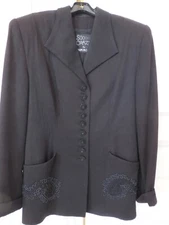 Vintage Sooo Crazy by RINA ROSSI Size 8 Black/Blue Beaded JACKET Evening BLAZER
