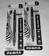 Lot of 2 - Zebra F-701 All Metal Stainless Steel Ballpoint Pen Knurled Grip NEW!