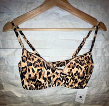 NWT Women's SHADE SHORE Cheetah Print Bikini Top Underwire Pleated Front 34C