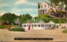 Linen Postcard Cedar Court & Lodge in Clay Center, Kansas