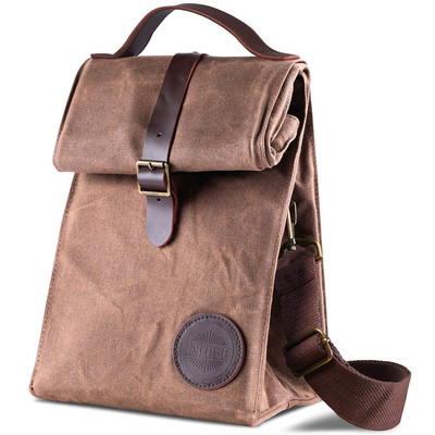 waxed canvas lunch bolsa with strap