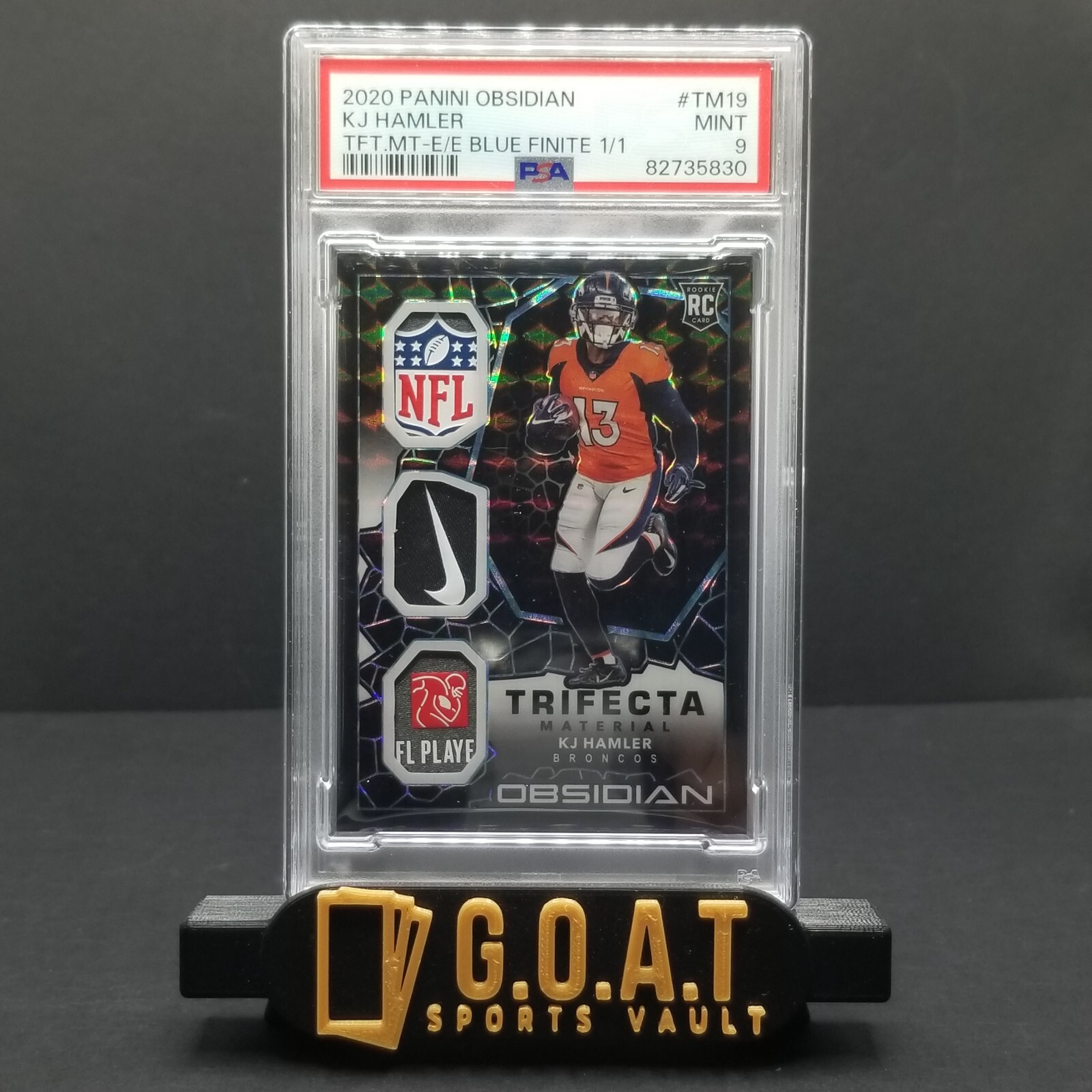 KJ Hamler Panini Obsidian Trifecta Material #TM19 Electric Etch-Blue Finite 1/1