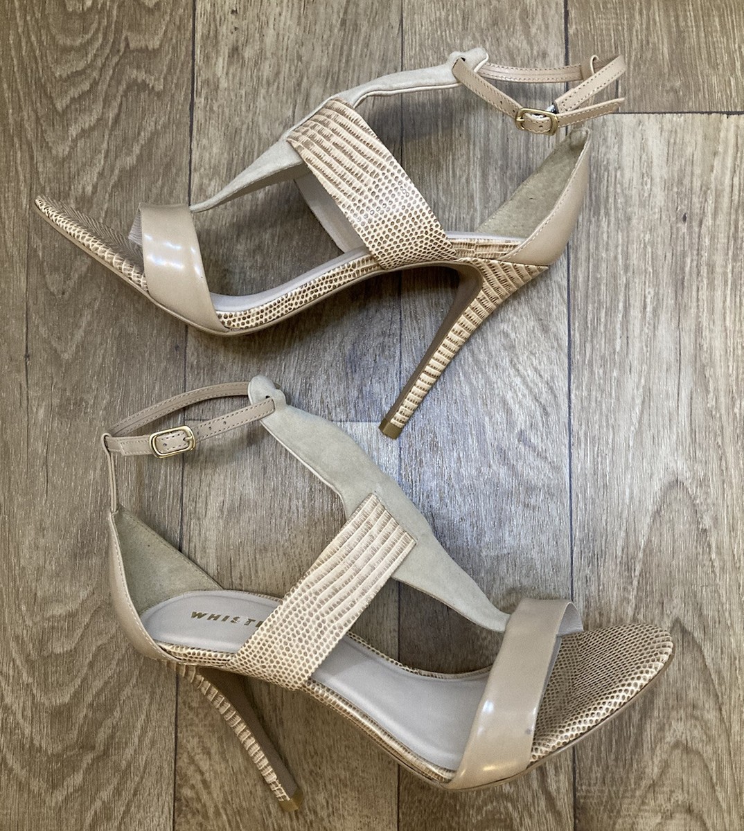 Whistles Beige Leather Suede Mock Croc Gladiator Stiletto Heel