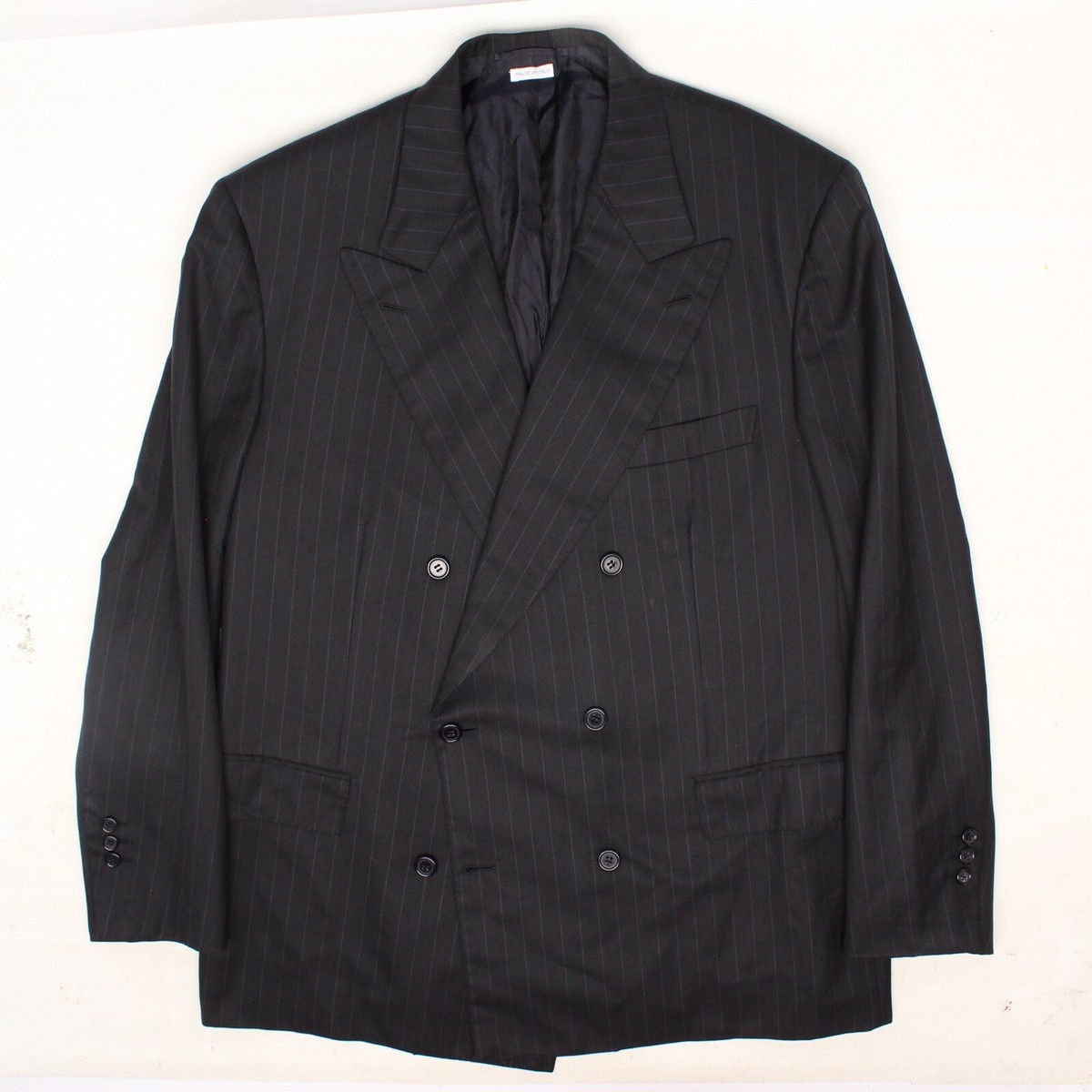 Brioni Plinio Mens Double Breasted Suit Coat 42R Black Blue Stripe