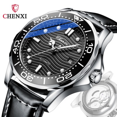 CHENXI Automatic Mechanical Watches Men Business Wristwatch Male Leather  Watch