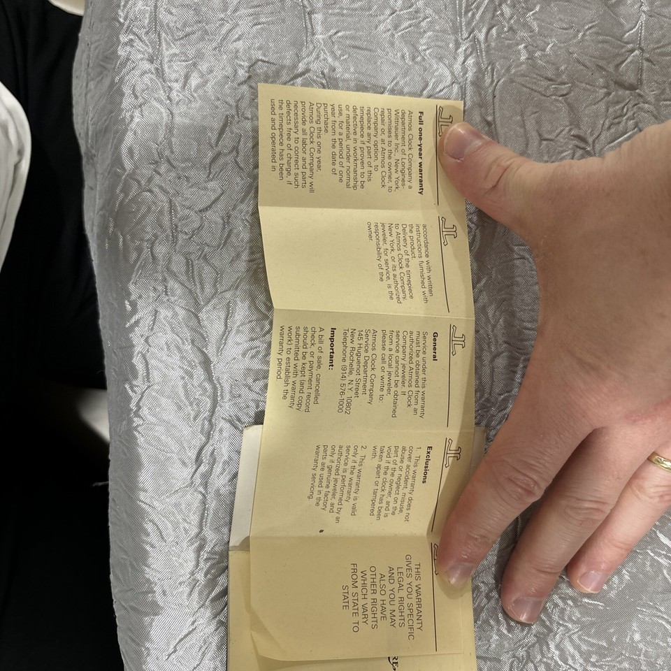 Vintage Genuine Jaeger Lecoultre Watch International Guarantee Blank