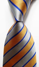 New Classic Striped Gray Gold Blue JACQUARD WOVEN 100 Silk Men's Tie Necktie