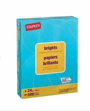 Staples Brights Multipurpose Paper, 24 lbs., 8.5" x 11", Blue, 500/Ream (20101)
