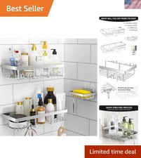 3-Pack Shower Caddy Basket Shelf with Soap Holder, No Drilling Traceless Adhe...