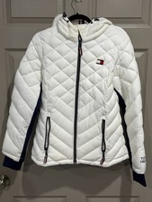 Tommy Hilfiger Jacket Womens M White Quilted Hooded Full Zip Puffer Coat