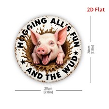  2D Flat Tin Metal Signs Home D cor 8x8 Inch Round Aluminum Pig Playing in Mud