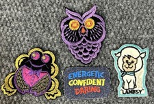 Vtg Denim Iron On Patch Lot Repair Shirt Psychadelic Lambsy Frog Owl Colorful