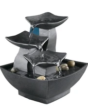 Tabletop Fountain 3 Tier Stone Falls Calm Living Water Flow Desk Top Decor