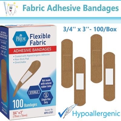 First Aid Adhesive Bandages Flexible Fabric Bandage - Fabric 3/4'' x 3'', 100/Bx