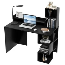 48" Modern Computer Desk Home Office Workstation w/Hutch & Storage Shelves Black