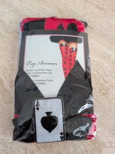 Red And Black Opaque Card Print Thigh Highs With Satin Bow And Card Applique