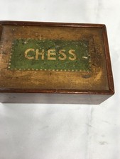 Vintage Wooden Chess Set In Storage Box Sliding Lid (H12)