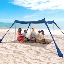 Family Beach Tent Canopy Sun Shade, Pop Up Grande Beach Tent Sun Shelter Stab...