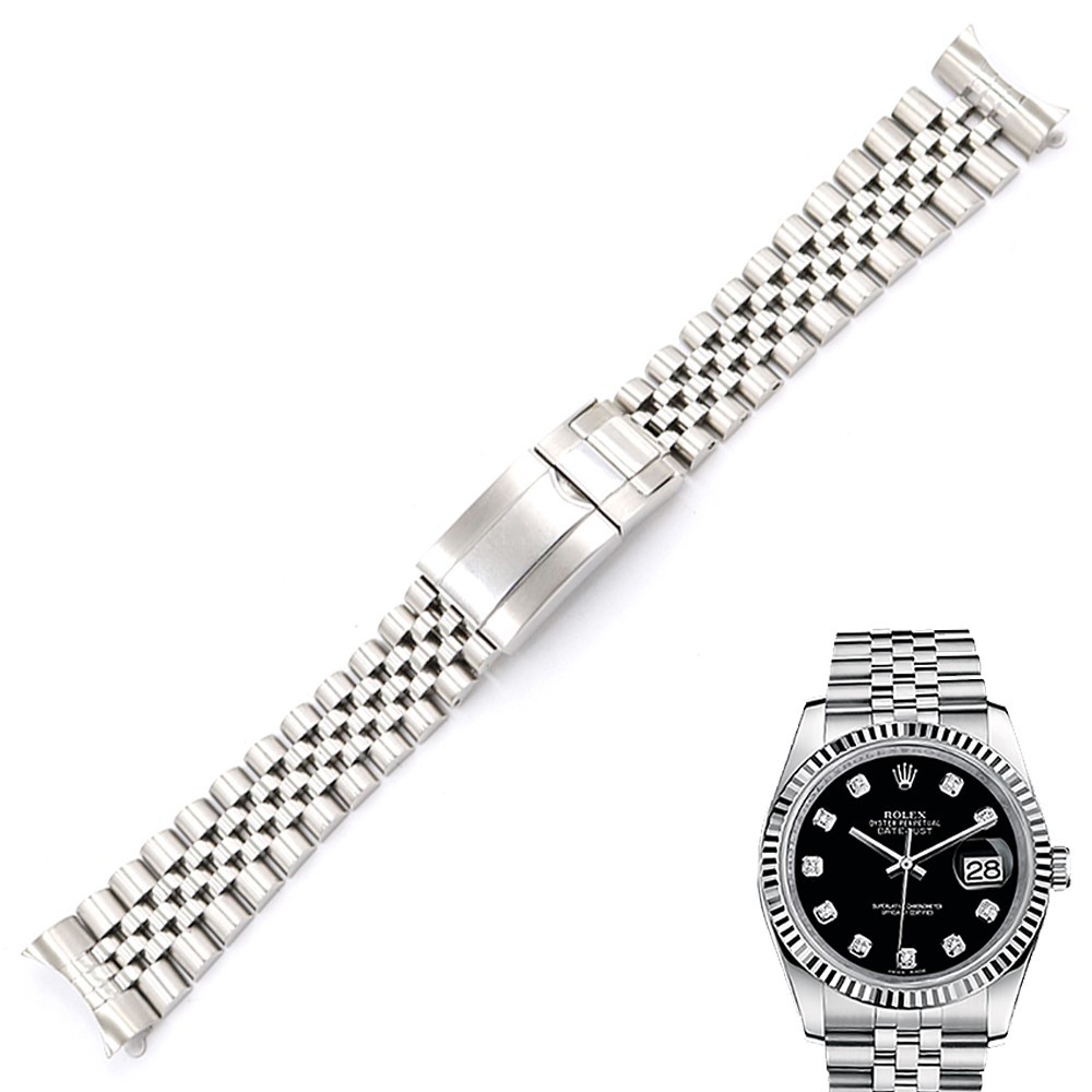 Curved Stainless Steel Silver Jubilee For Rolex 19mm Watch Strap Bracelet