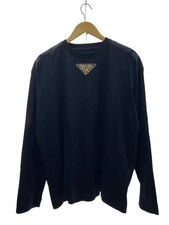 PRADA Studs Embroidered Logo Contrast Long Sleeve T Shirt XS Cotton BLK UJL70A