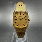 Seiko Tank Watch Women 17mm Gold Dial Gold Tone Rectangle 1400-7399 New Battery