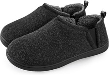 Men's Faux Wool Slippers Comfy Warm Winter House Shoes with Elastic Gores