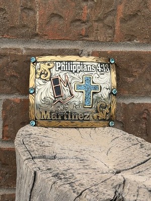 Cowboy Trophy Rodeo Style Belt Buckle with last name martinez