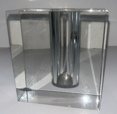 Mid Century Vintage Crystal Tizo Glass Bud Vase Paper Weight Plant Vase
