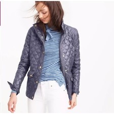 J. Crew Shiny Downtown Quilted Field Puffer Jacket Navy Blue C8548 Size S
