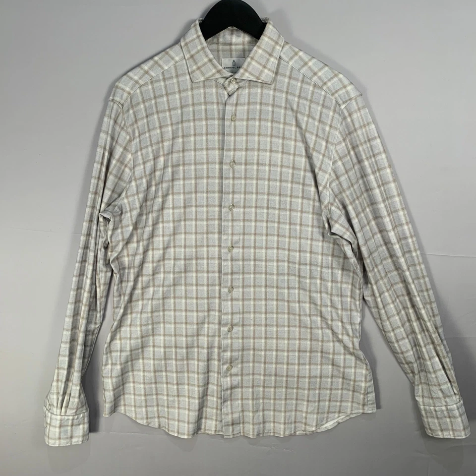 Camisa EMANUEL BERG Para Hombre Manga Larga Abotonada 4Flex Elastizada Gris A Cuadros 16" M/L Foto 2 de 4