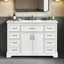 47.8" Bathroom Vanity with Sink, 6 Drawers  2 Doors, Soft-Close, White