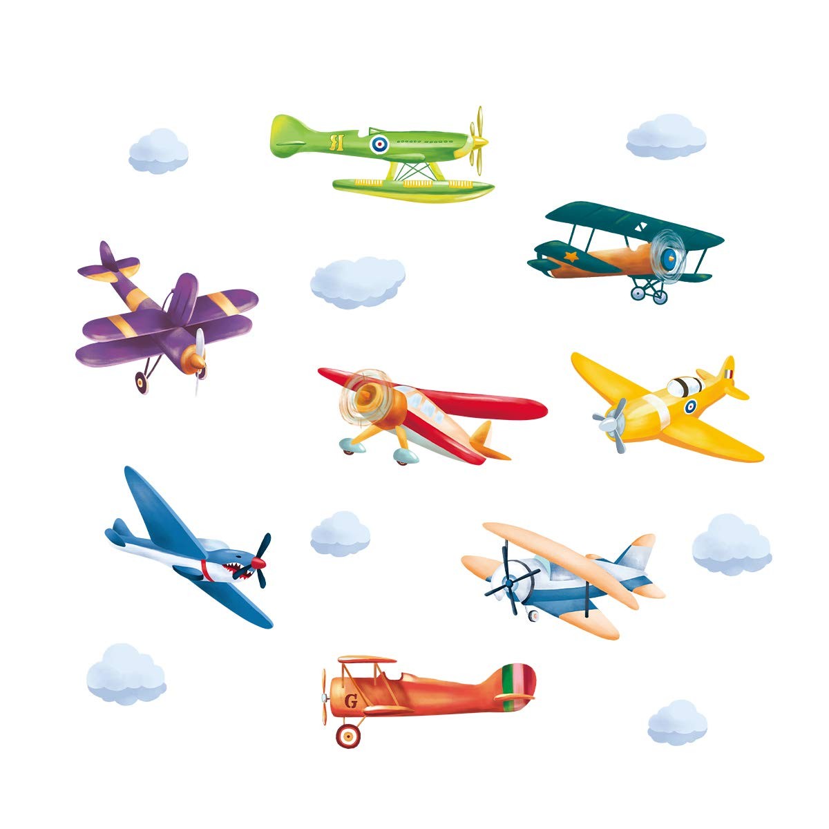 Stickers muraux avions colorés pour décorer une chambre d enfant rétro