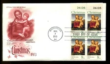 US FDC # 1507 8c Madonna & Child Block with #'s ArtCraft   1973, uf375