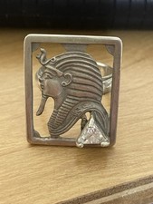 Vtg Sterling 925 King Tut Pharaoh Ring Egyptian Head With Stone Sz 8 NS Signed