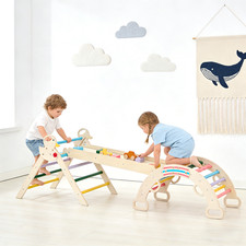 9-in-1 Wooden Indoor Climbing Set Toddler Pikler Triangle Montessori Gym Slide