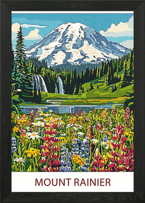 Mount Rainier Landscape Framed Wall Art Poster Canvas Print Picture