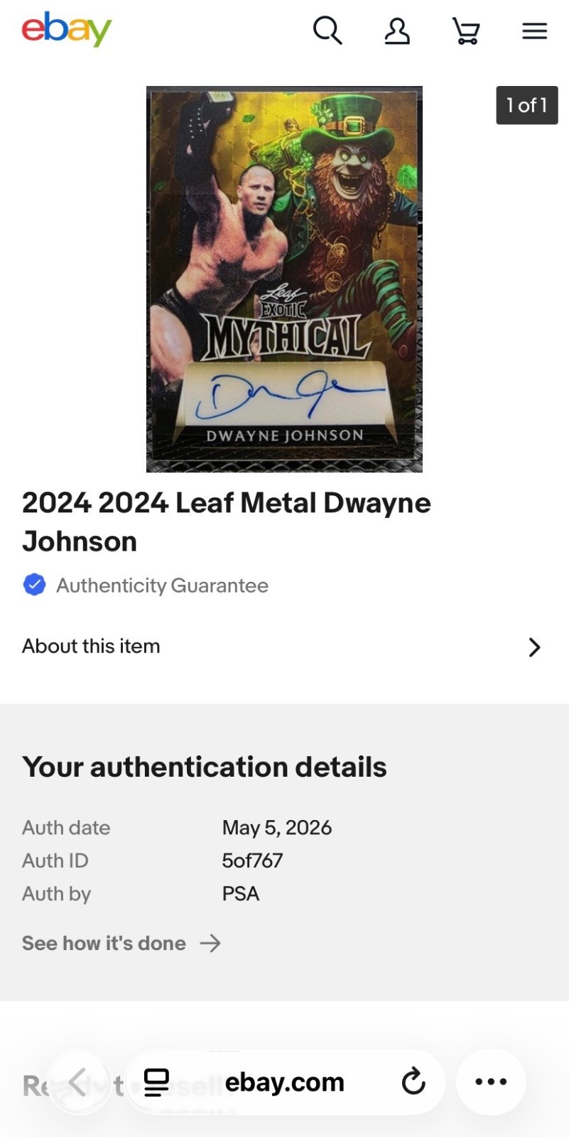 2024 Leaf Legends Mythical Dwayne Johnson The Rock Super Prismatic GOLD Auto 1/1 view 4